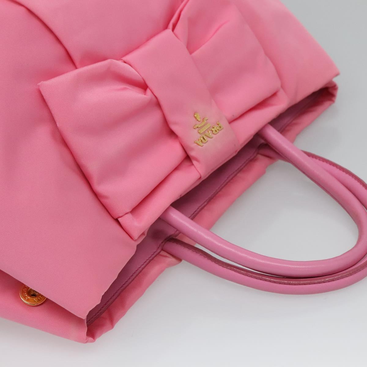 PRADA Hand Bag Nylon Pink Gold Auth 125914