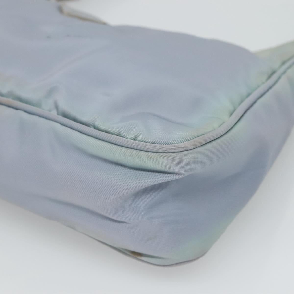 PRADA Hand Bag Nylon Blue Silver Auth 125919