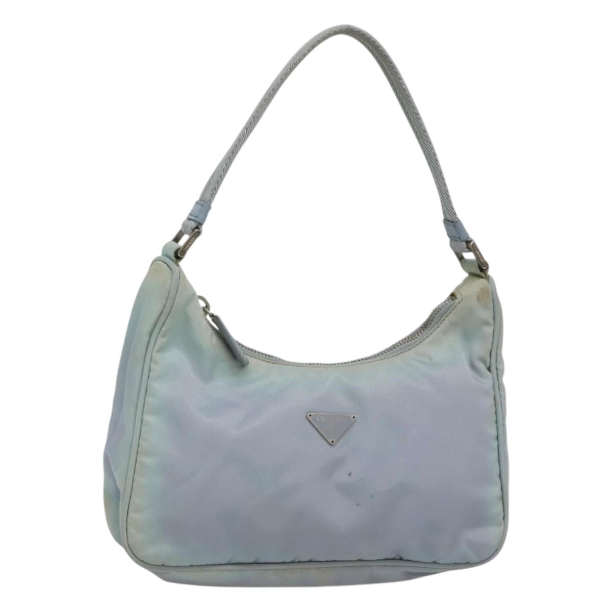 PRADA Hand Bag Nylon Blue Silver Auth 125919