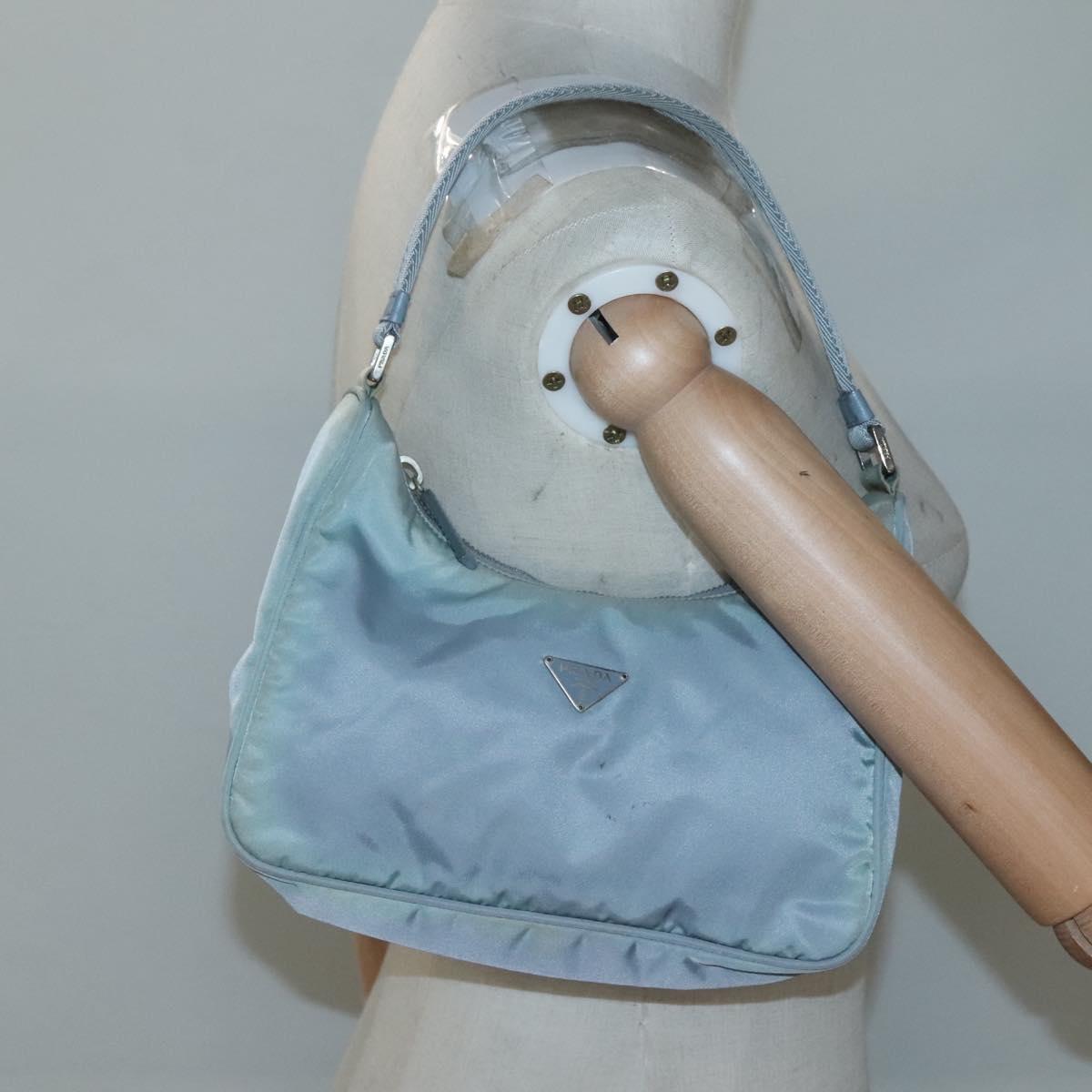 PRADA Hand Bag Nylon Blue Silver Auth 125919