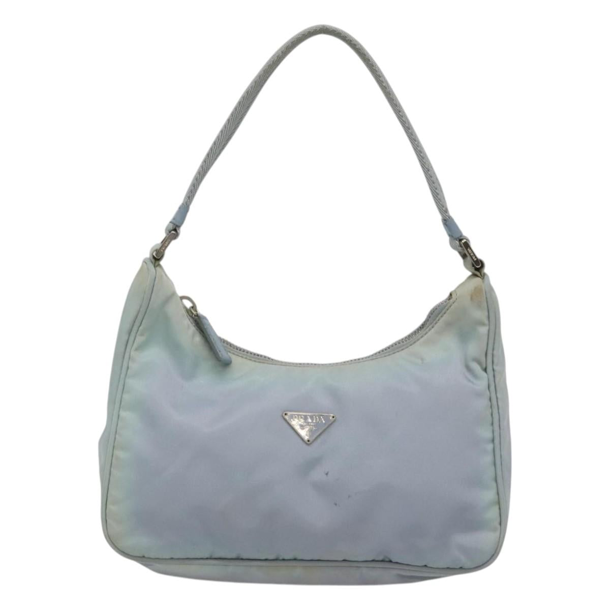PRADA Hand Bag Nylon Blue Silver Auth 125919