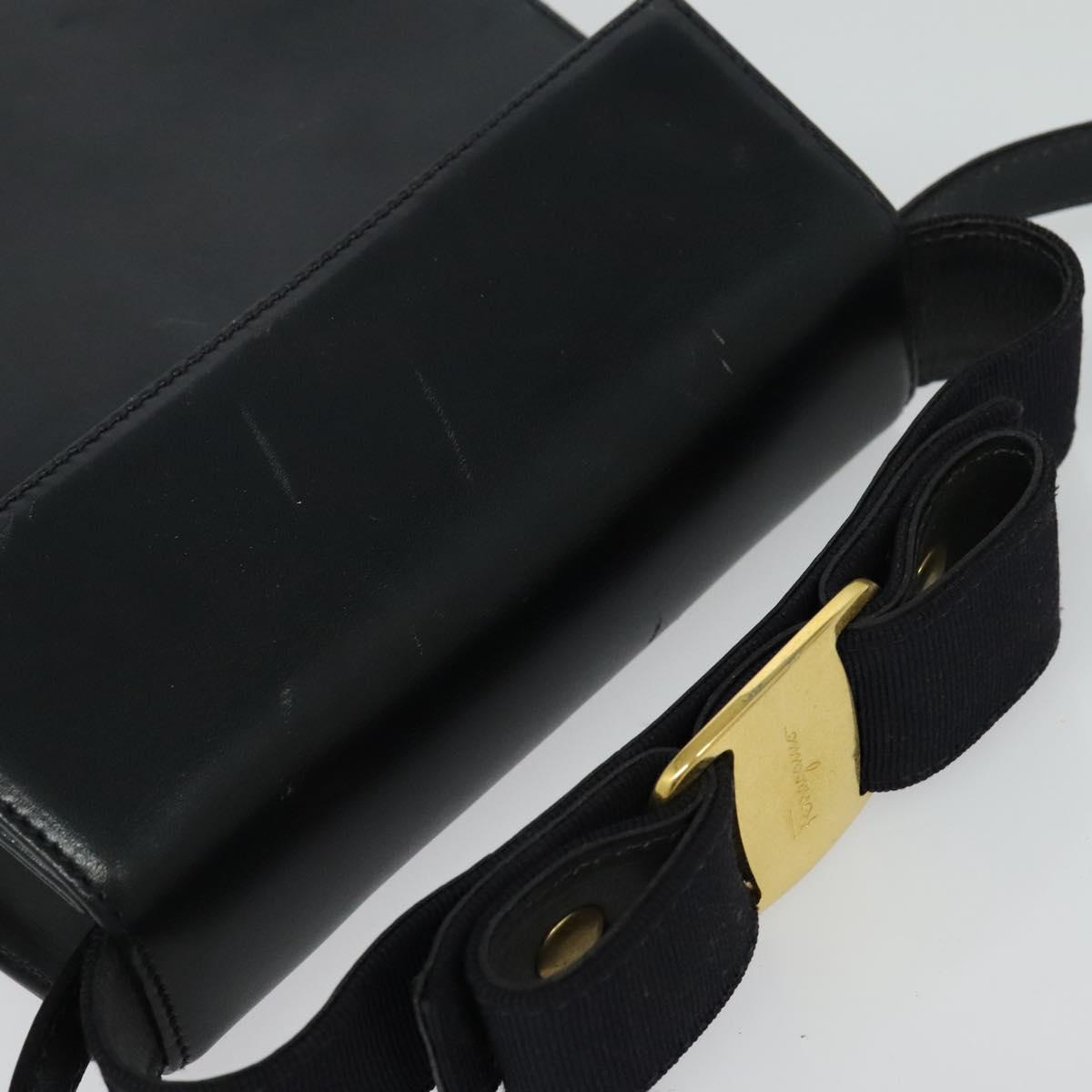 Salvatore Ferragamo Hand Bag Leather 2way Navy Gold Auth 125933