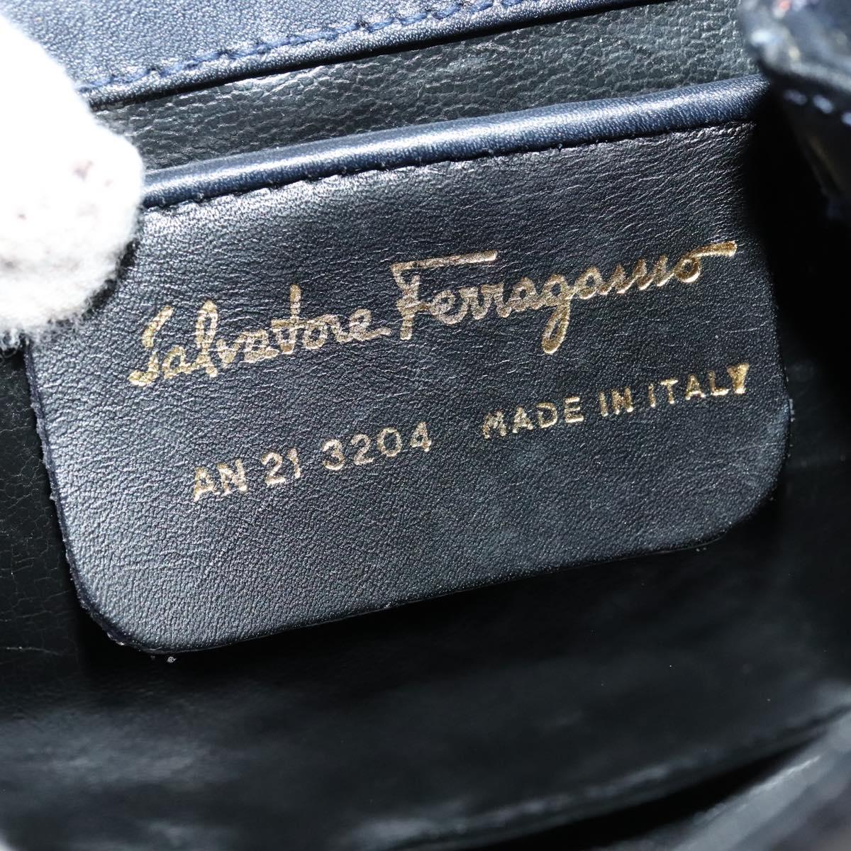Salvatore Ferragamo Shoulder Bag Leather Navy Gold Auth 125934