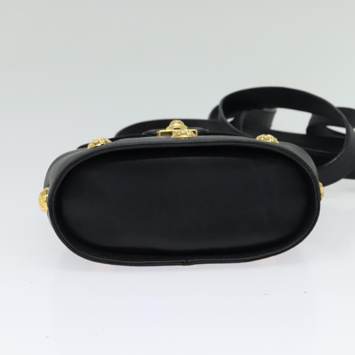 Salvatore Ferragamo Shoulder Bag Leather Navy Gold Auth 125934
