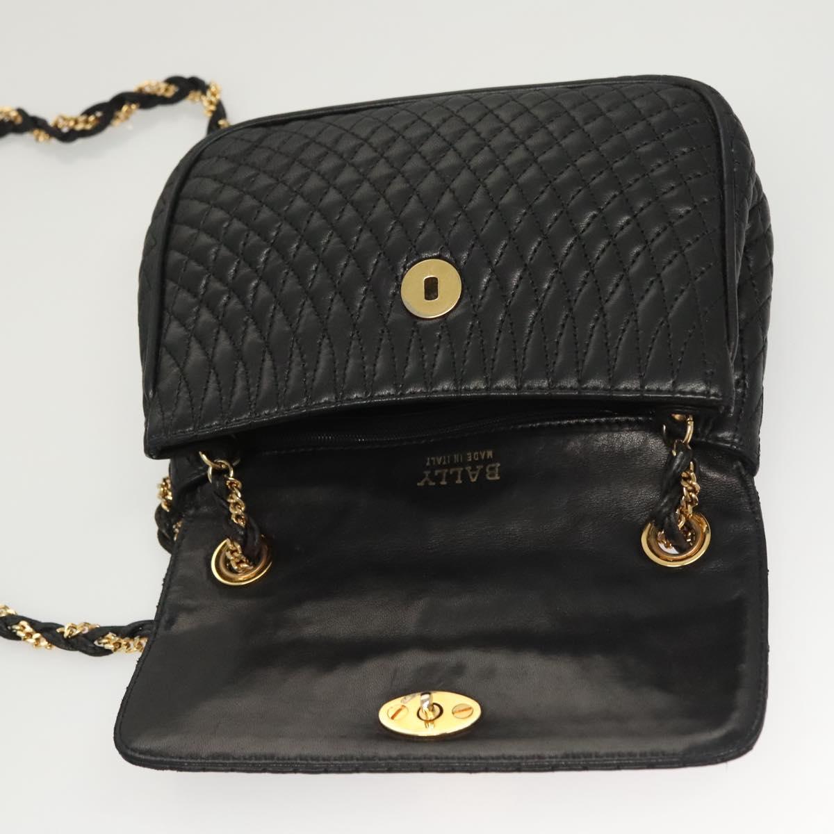 BALLY Chain Shoulder Bag Leather Black Gold Auth 125935