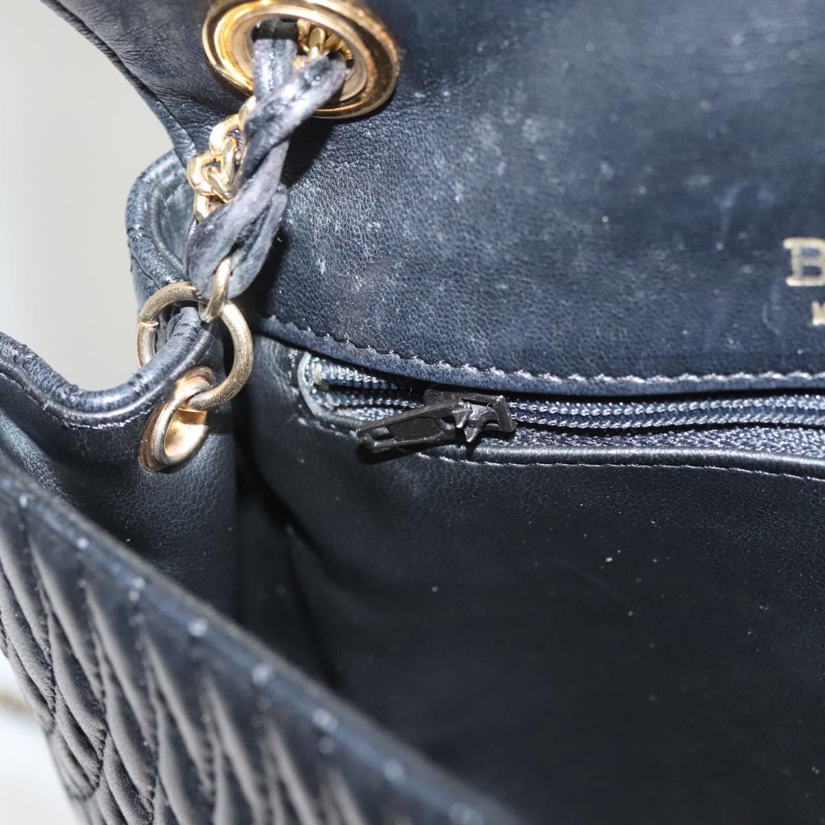 BALLY Chain Shoulder Bag Leather Black Gold Auth 125935