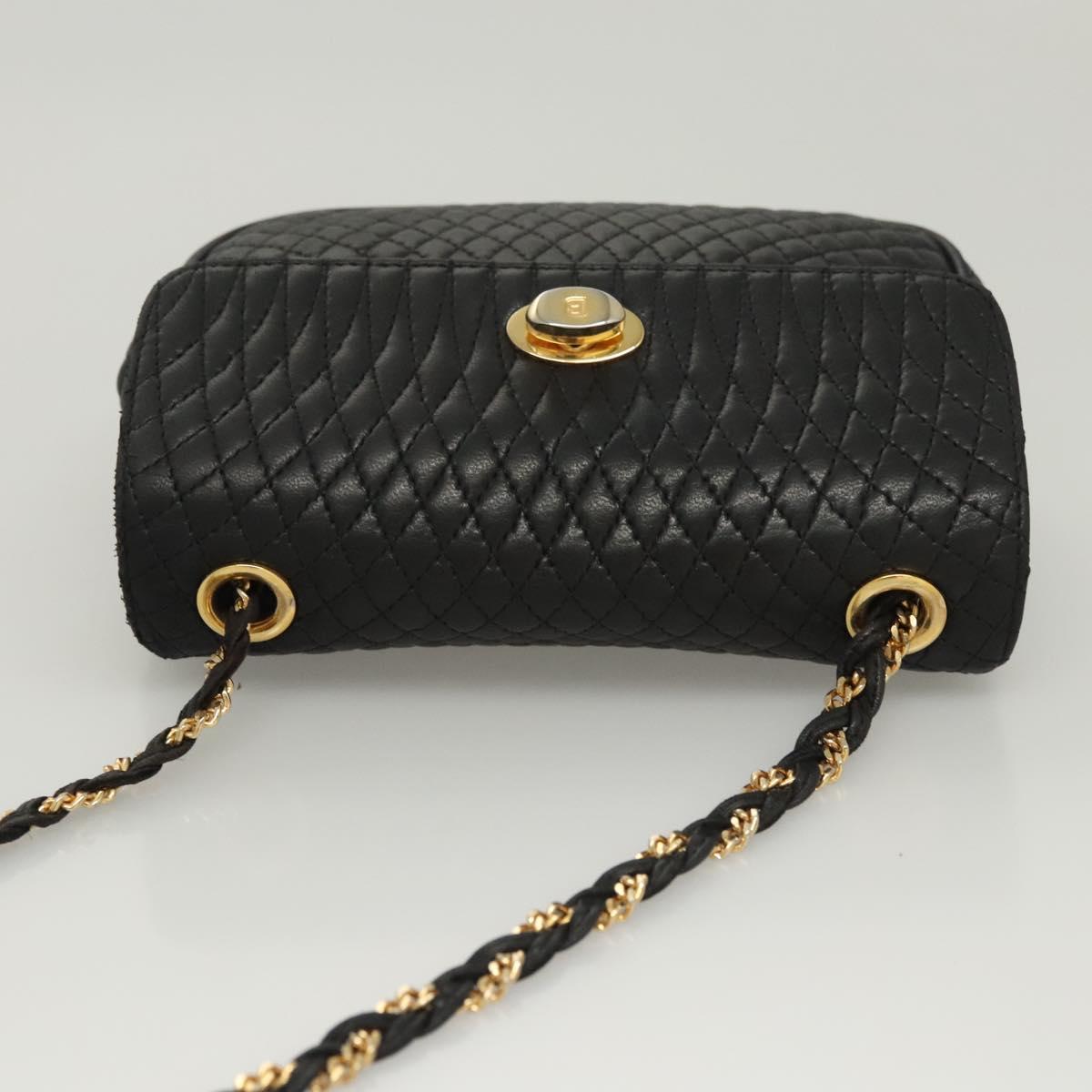 BALLY Chain Shoulder Bag Leather Black Gold Auth 125935