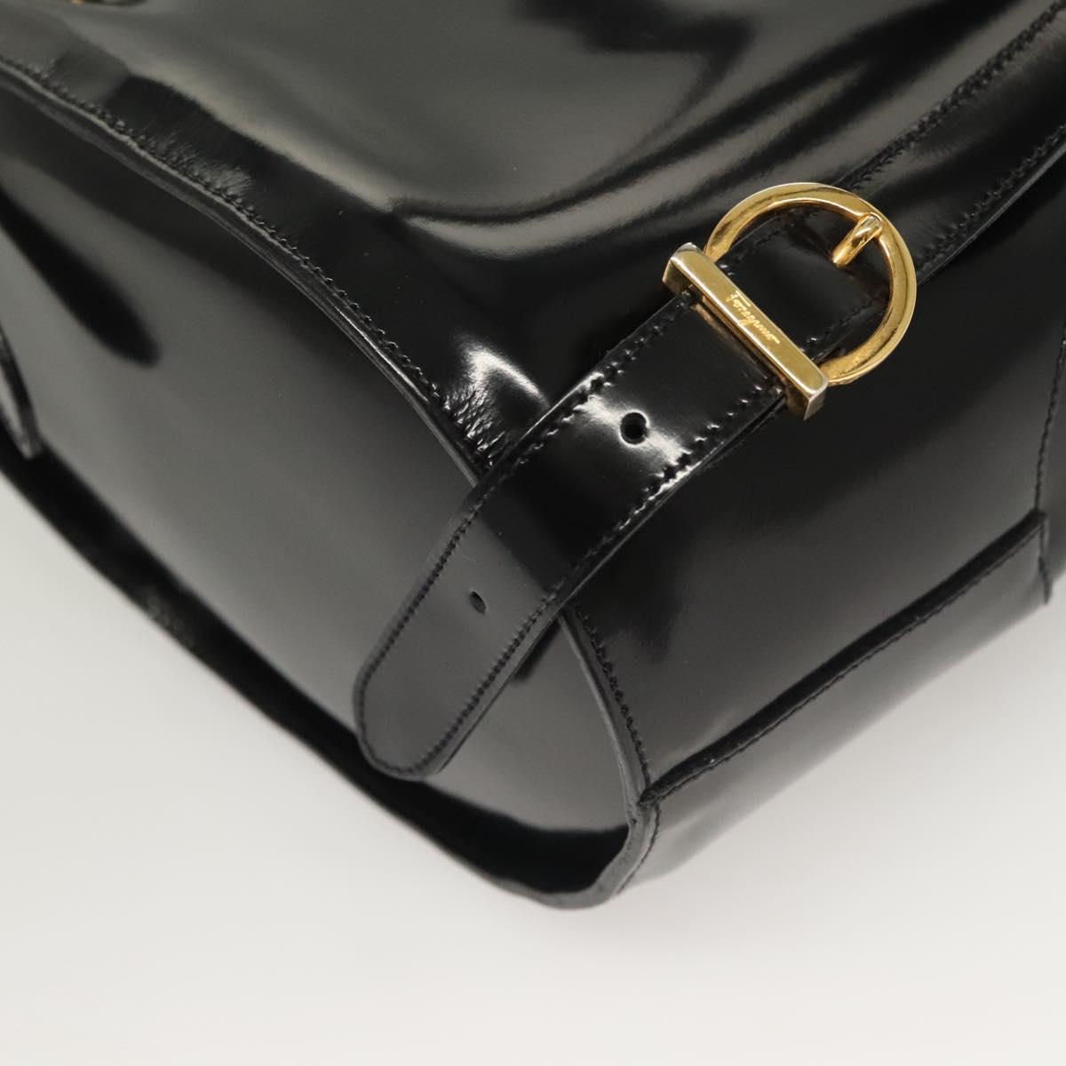 Salvatore Ferragamo Gancini Backpack Enamel Black Gold Auth 125955