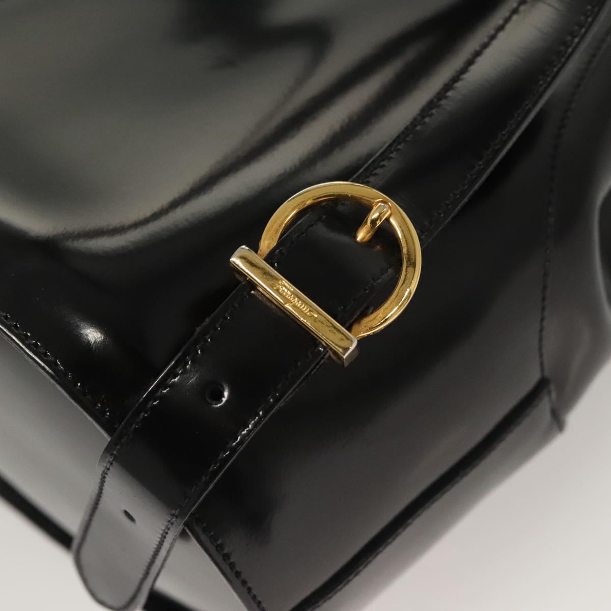 Salvatore Ferragamo Gancini Backpack Enamel Black Gold Auth 125955