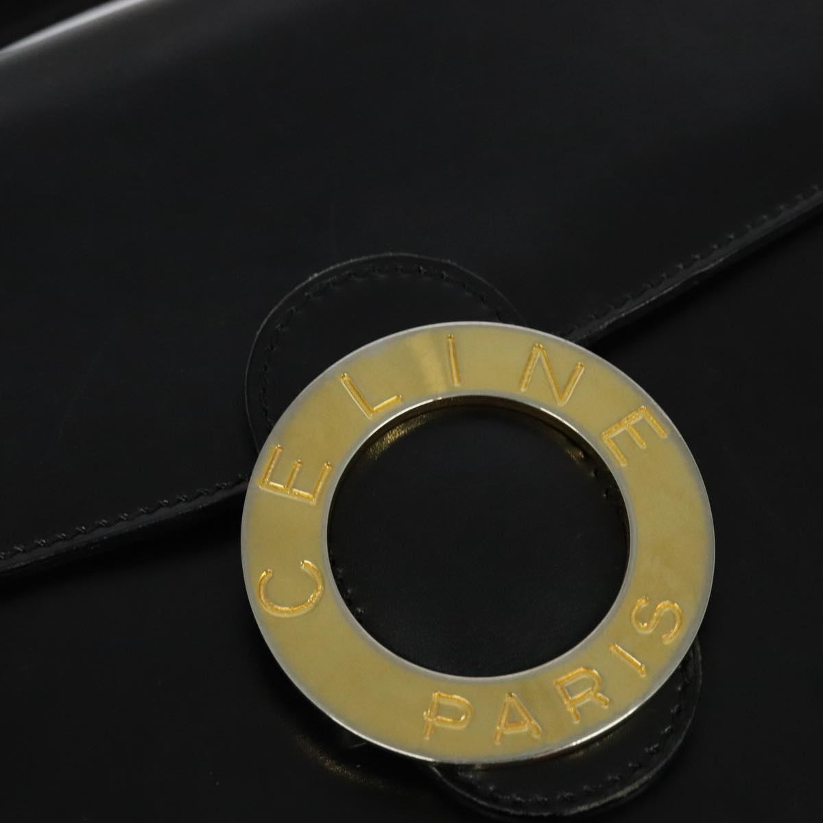 CELINE Hand Bag Leather Black Gold Auth 125958