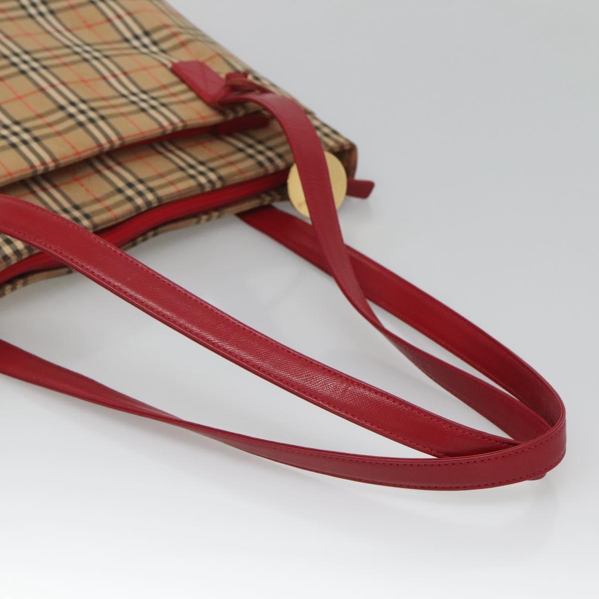 BURBERRY Nova Check Tote Bag Canvas Beige Gold Auth 125962