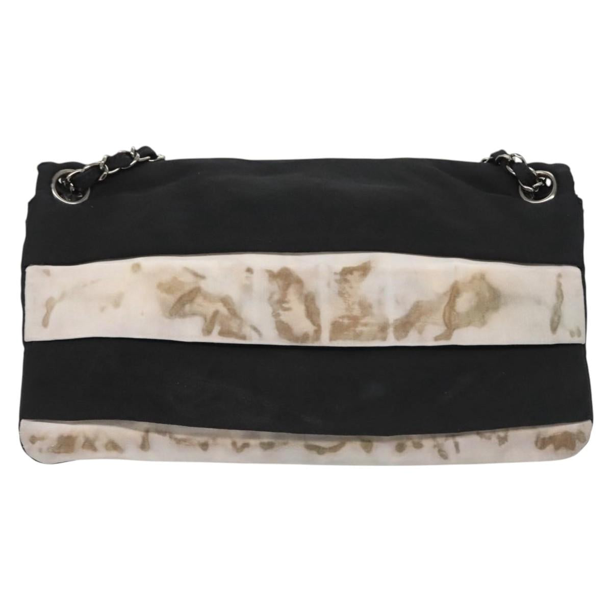 CHANEL Chain Shoulder Bag Nylon Black Silver CC Auth 125969