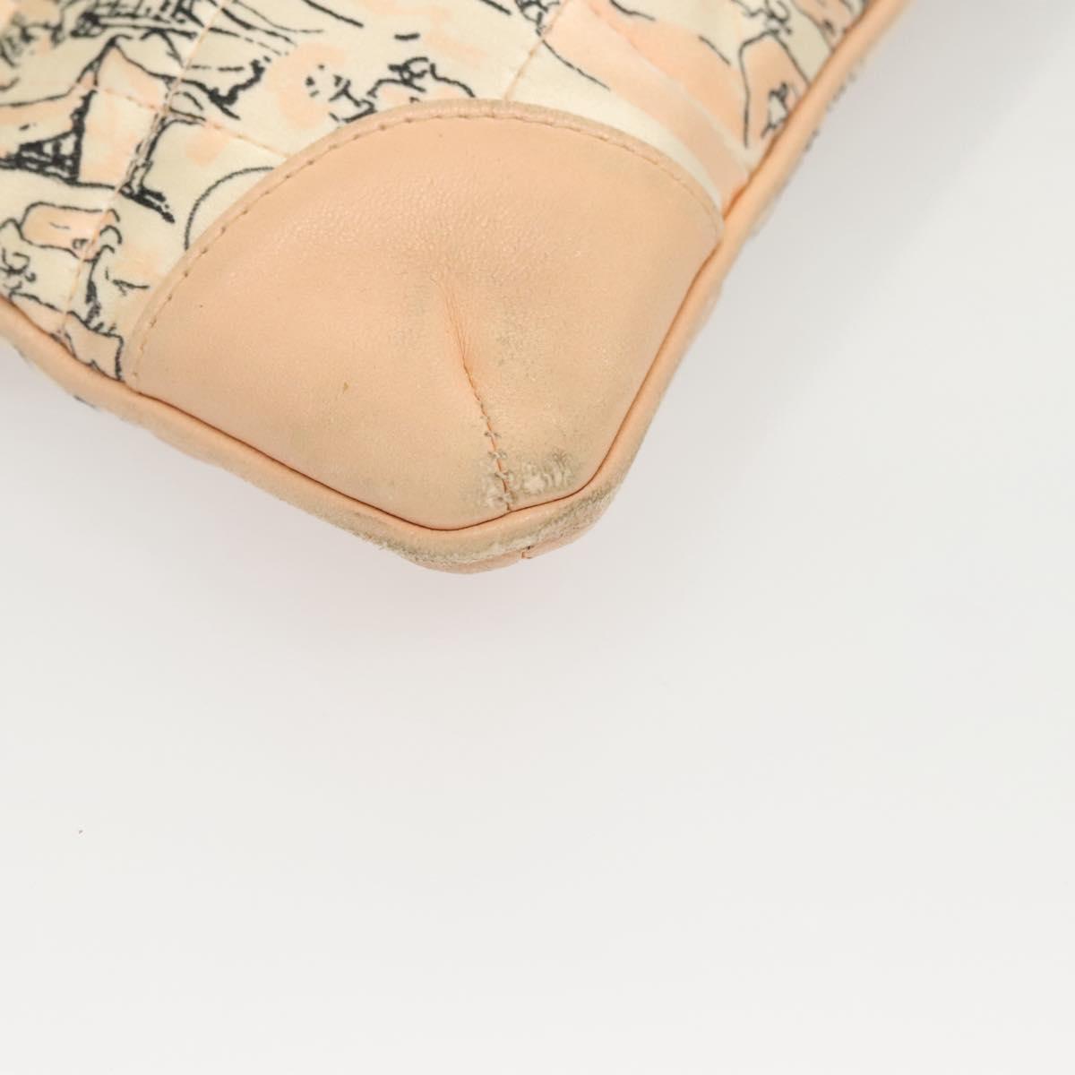 CHANEL Accessory Pouch Silk Beige Gold CC Auth 125970