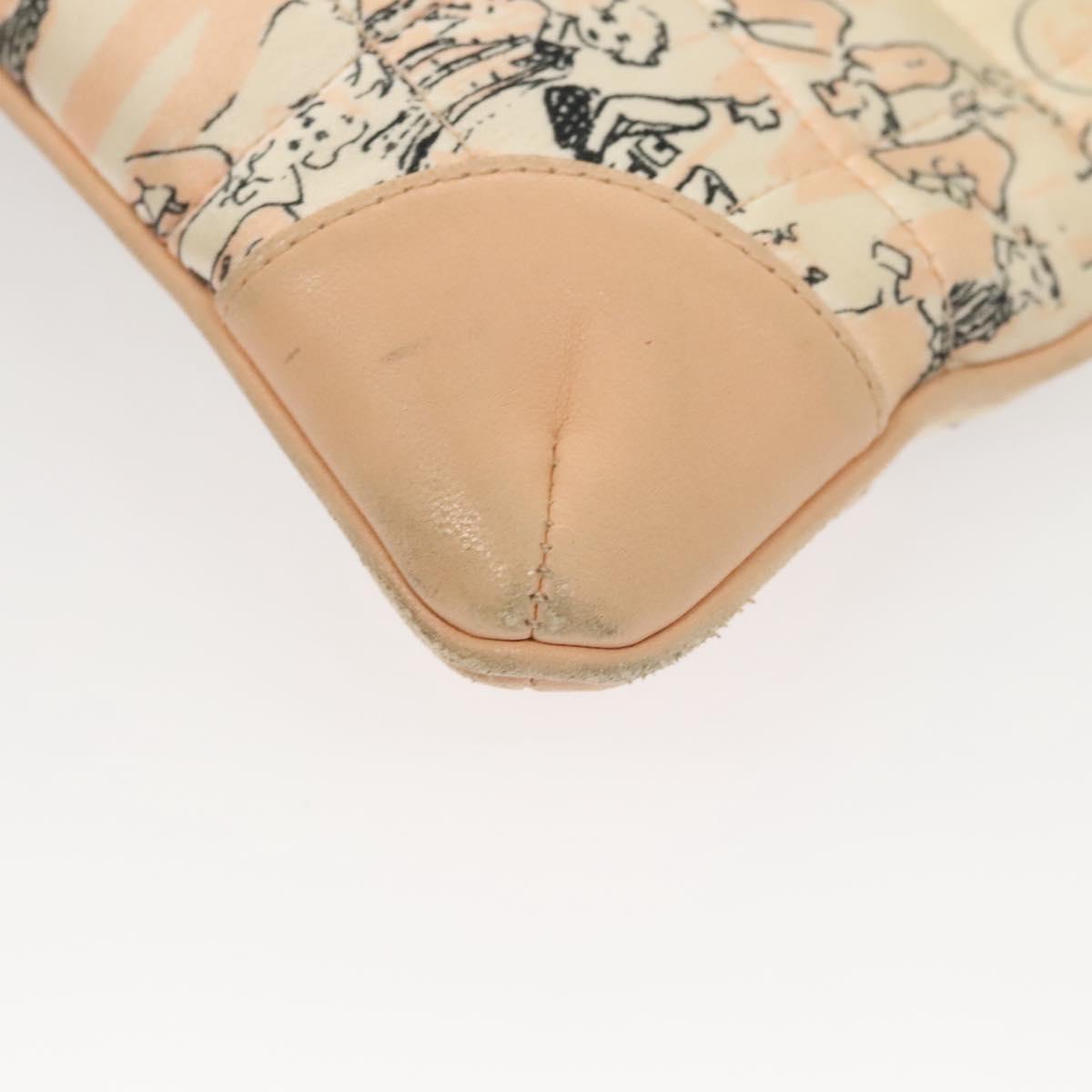 CHANEL Accessory Pouch Silk Beige Gold CC Auth 125970