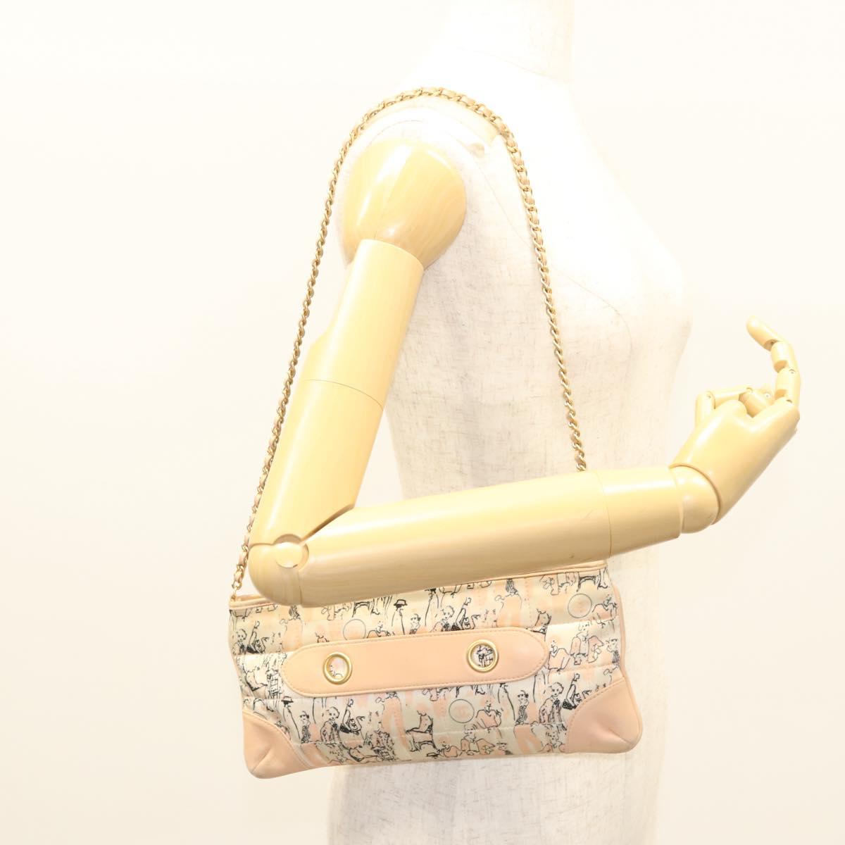 CHANEL Accessory Pouch Silk Beige Gold CC Auth 125970