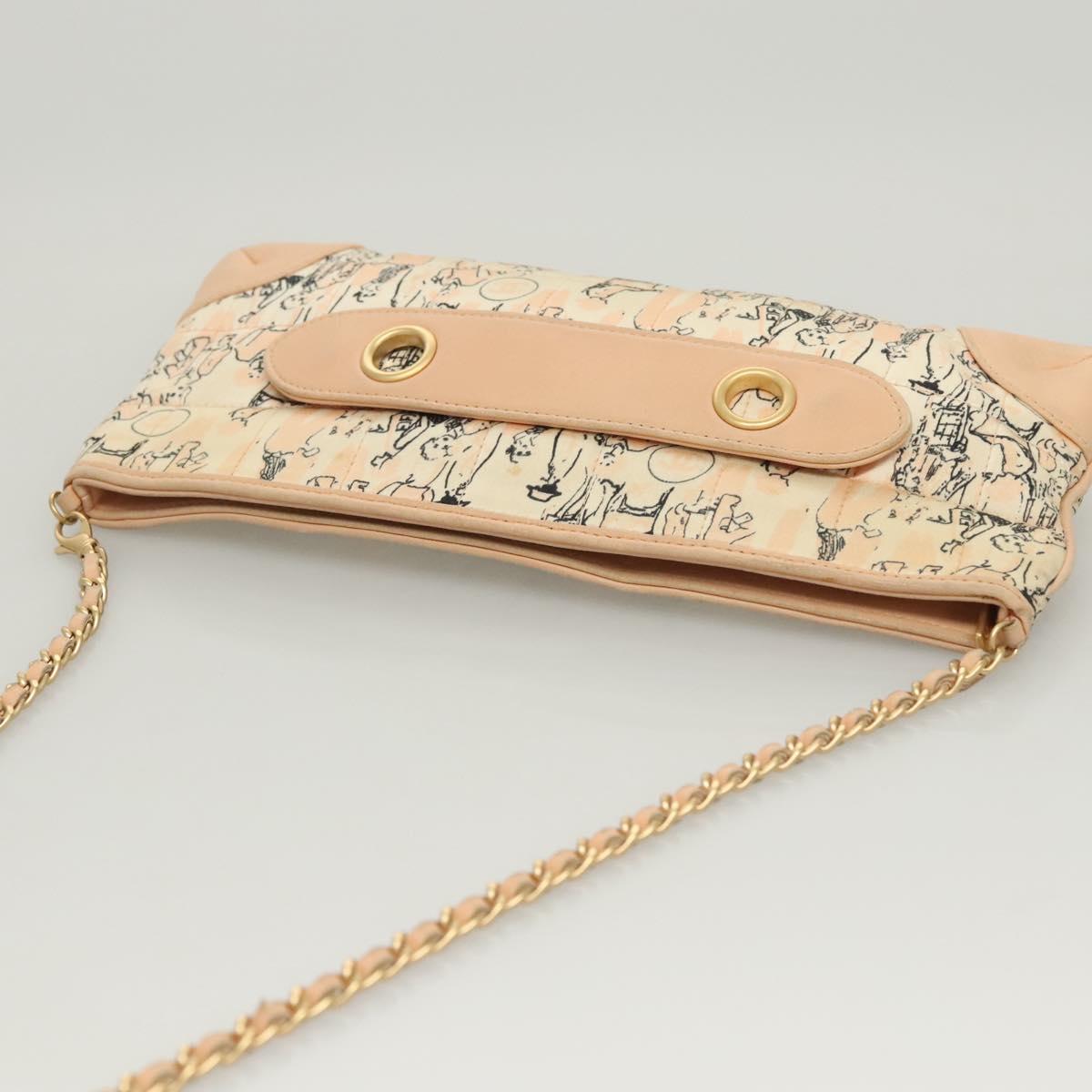 CHANEL Accessory Pouch Silk Beige Gold CC Auth 125970