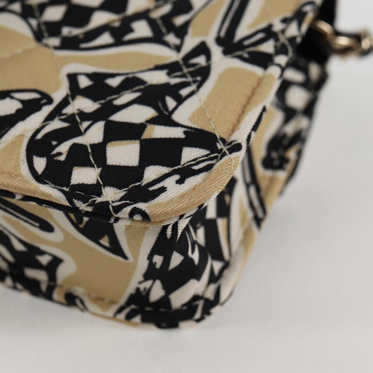 CHANEL Matelasse Checkered Flag Chain Shoulder Bag Nylon Beige CC Auth 125975M