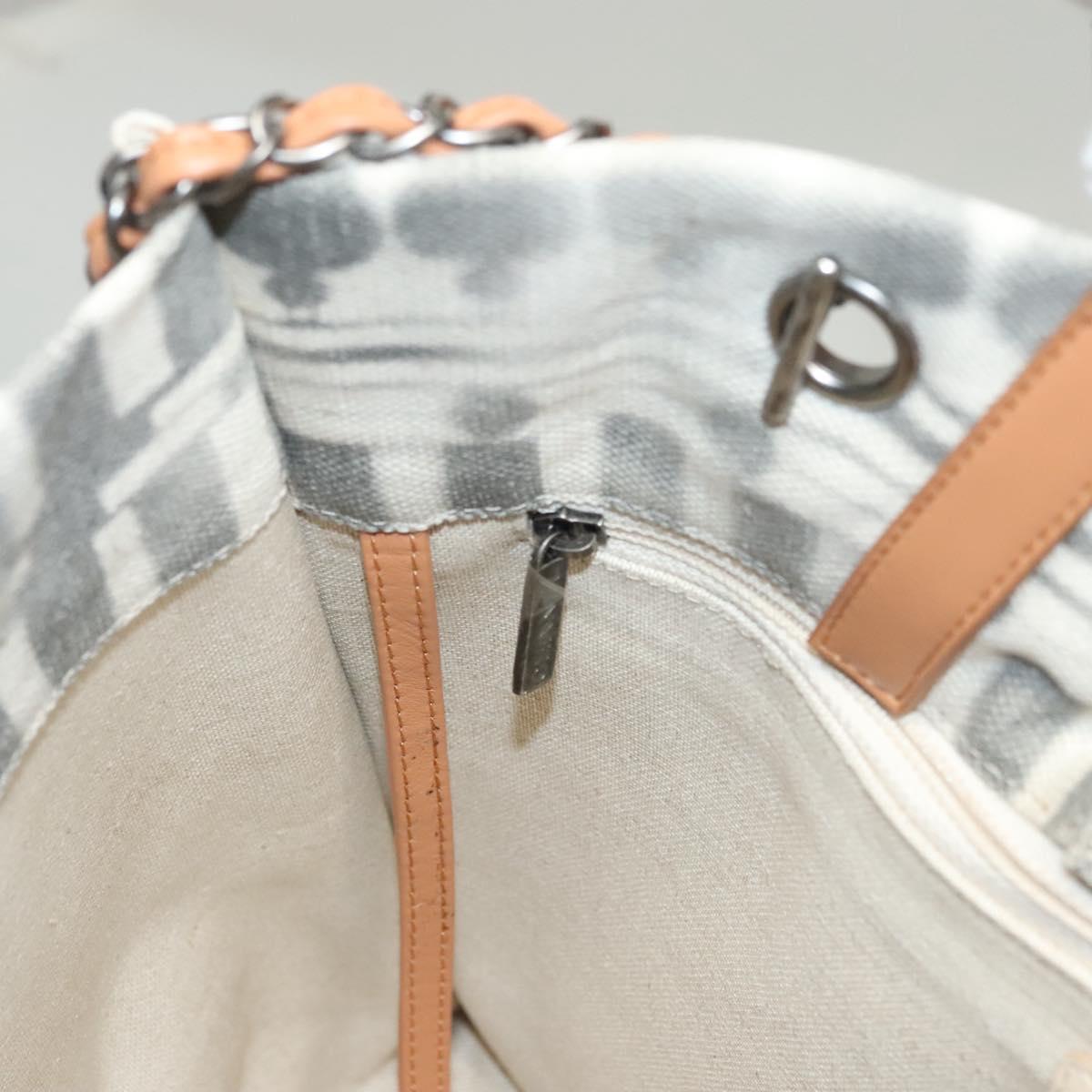 CHANEL Chain Tote Bag Canvas 2way Gray CC Auth 125976