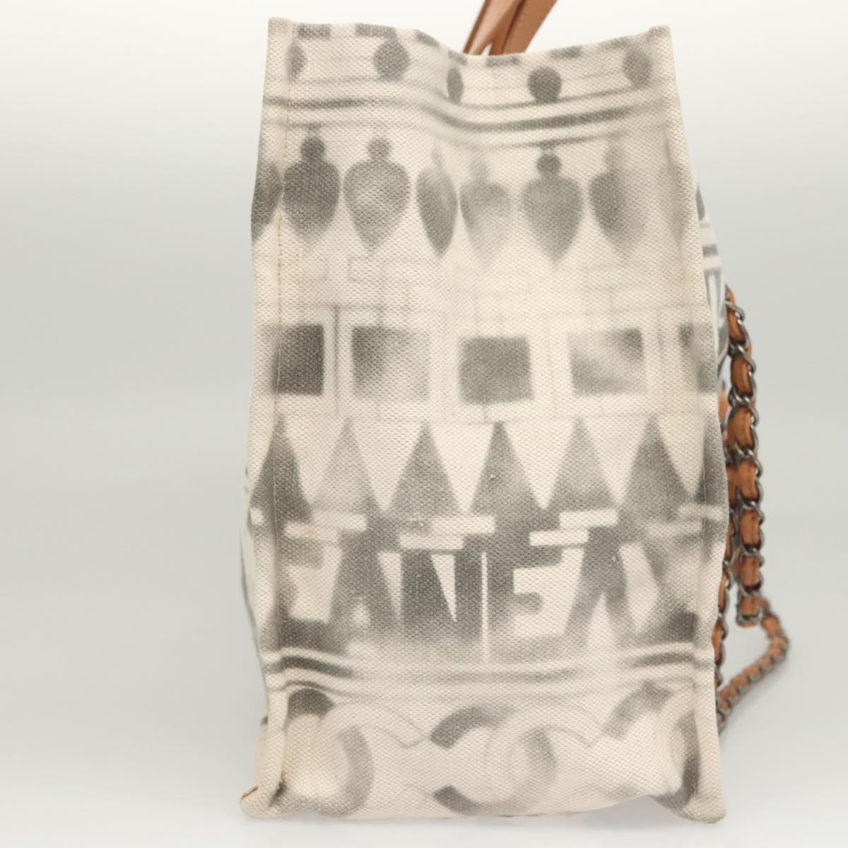 CHANEL Chain Tote Bag Canvas 2way Gray CC Auth 125976