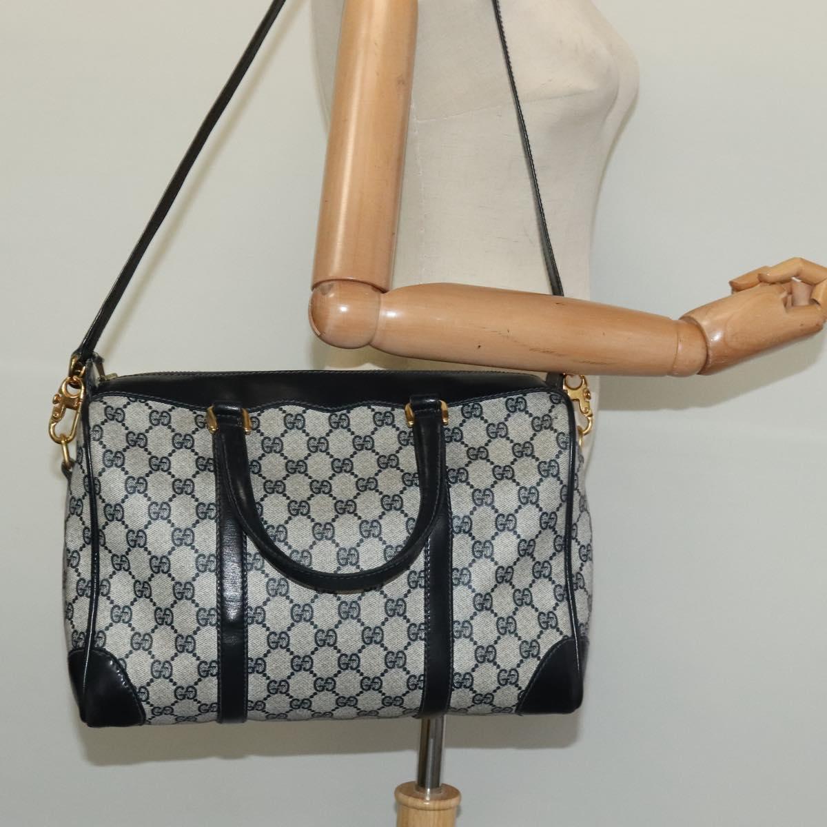 GUCCI GG Supreme Hand Bag PVC 2way Navy Gold Auth 125980