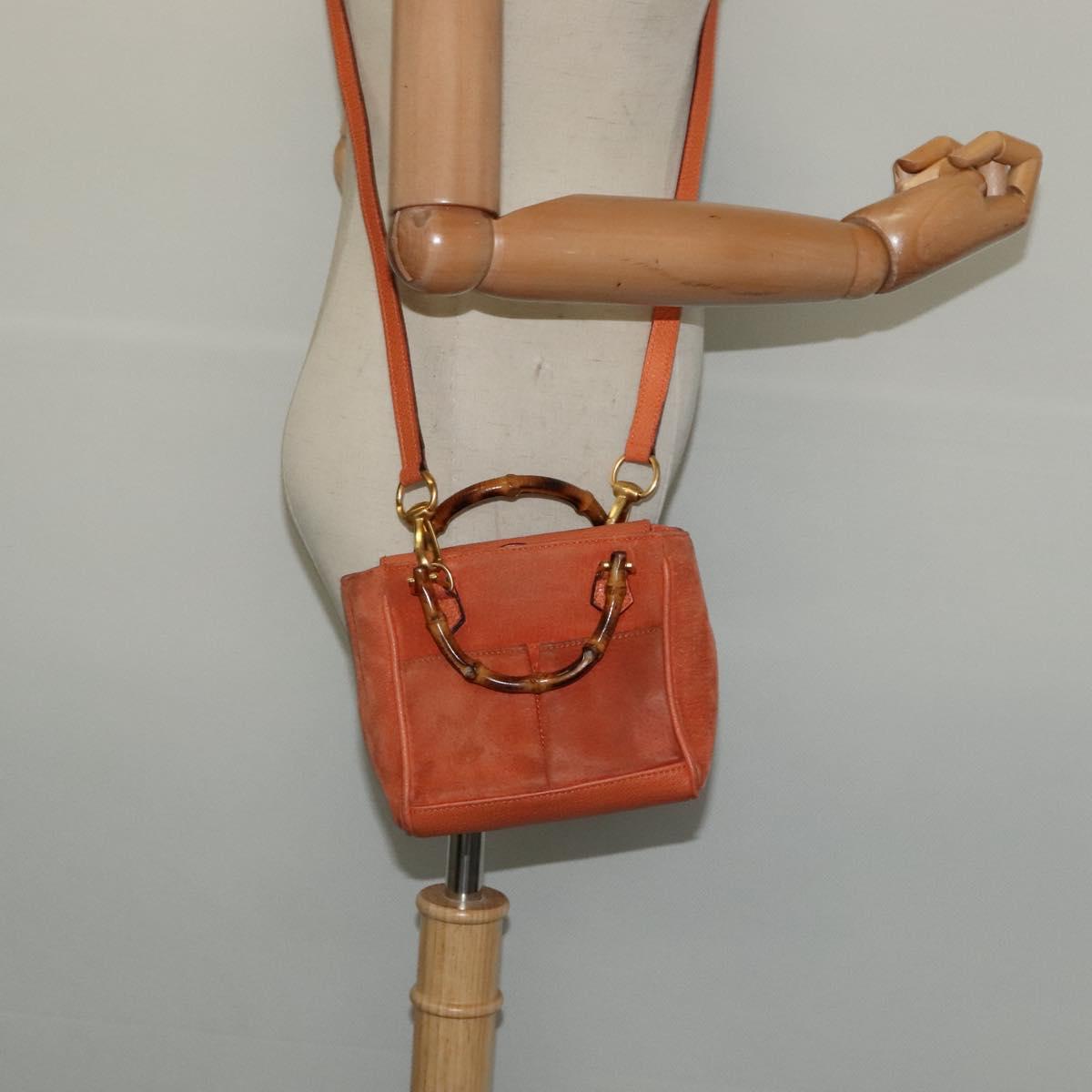 GUCCI Bamboo Hand Bag Suede 2way Orange Gold 007 2214 0238 Auth 125982