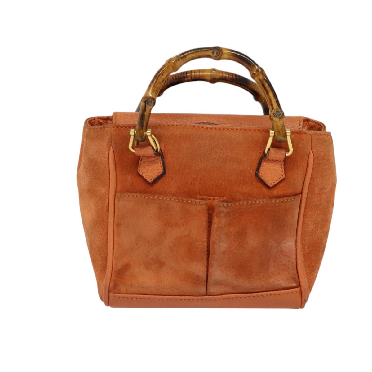 GUCCI Bamboo Hand Bag Suede 2way Orange Gold 007 2214 0238 Auth 125982