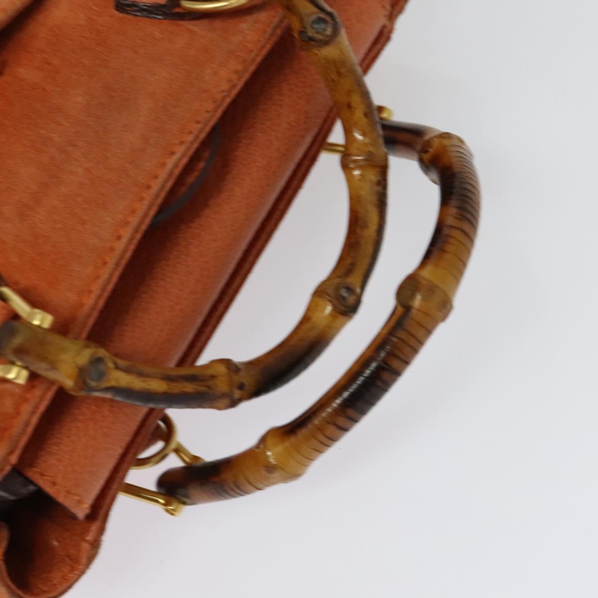 GUCCI Bamboo Hand Bag Suede 2way Orange Gold 007 2214 0238 Auth 125982