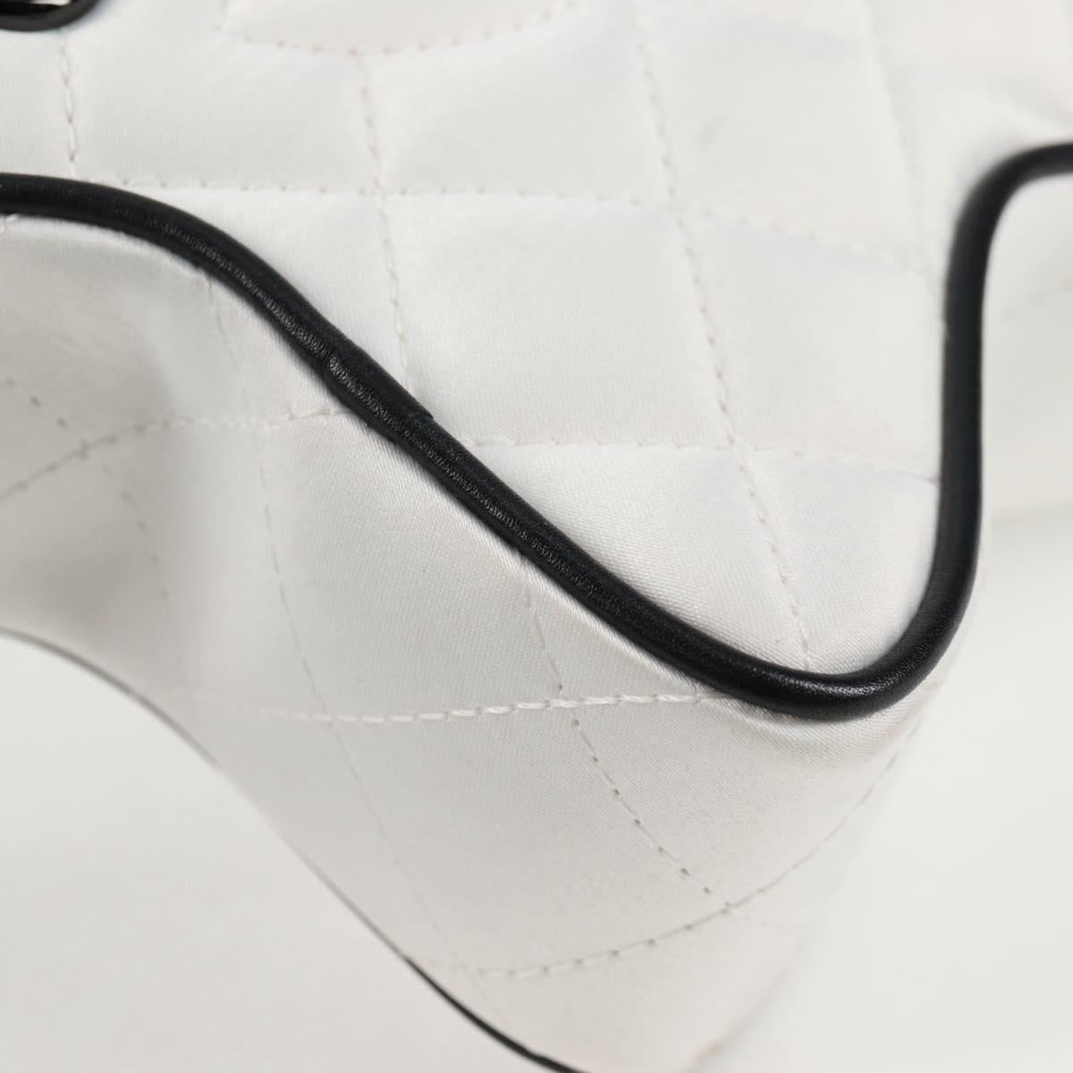 CHANEL Star Chain Shoulder Bag Satin White Gold CC Auth 125991SM
