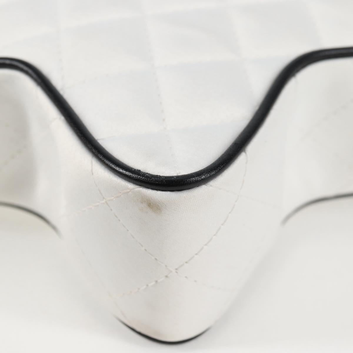 CHANEL Star Chain Shoulder Bag Satin White Gold CC Auth 125991SM