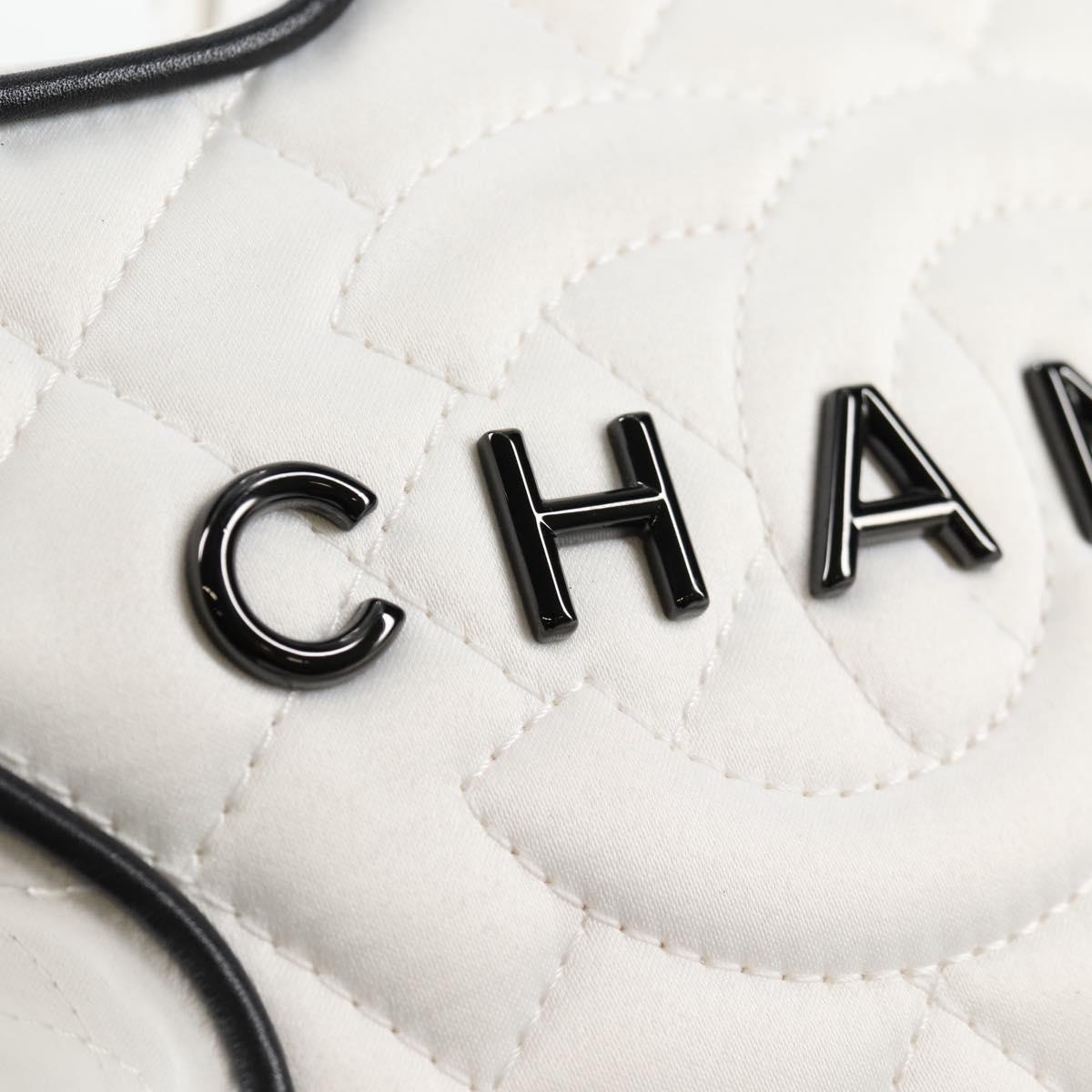 CHANEL Star Chain Shoulder Bag Satin White Gold CC Auth 125991SM