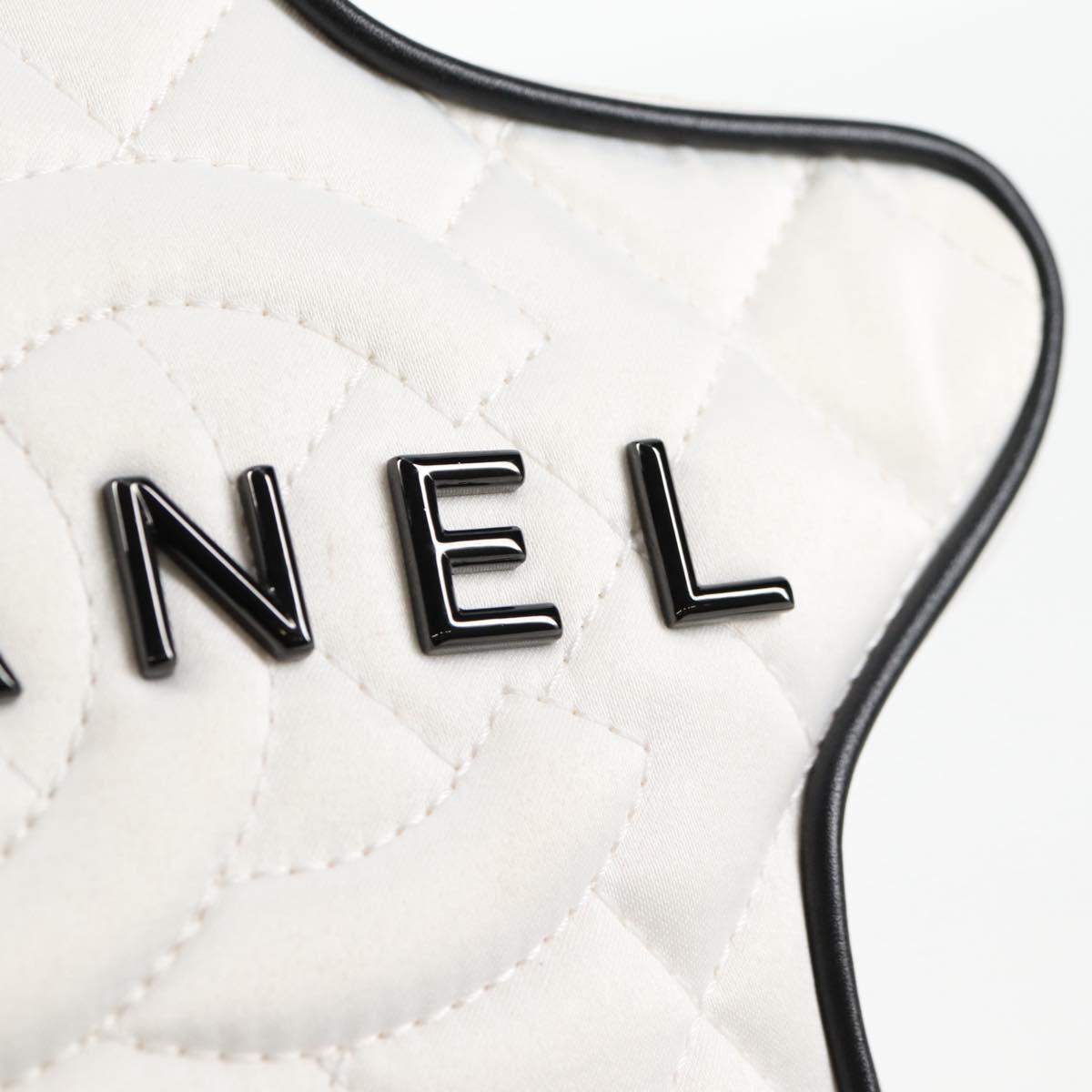 CHANEL Star Chain Shoulder Bag Satin White Gold CC Auth 125991SM
