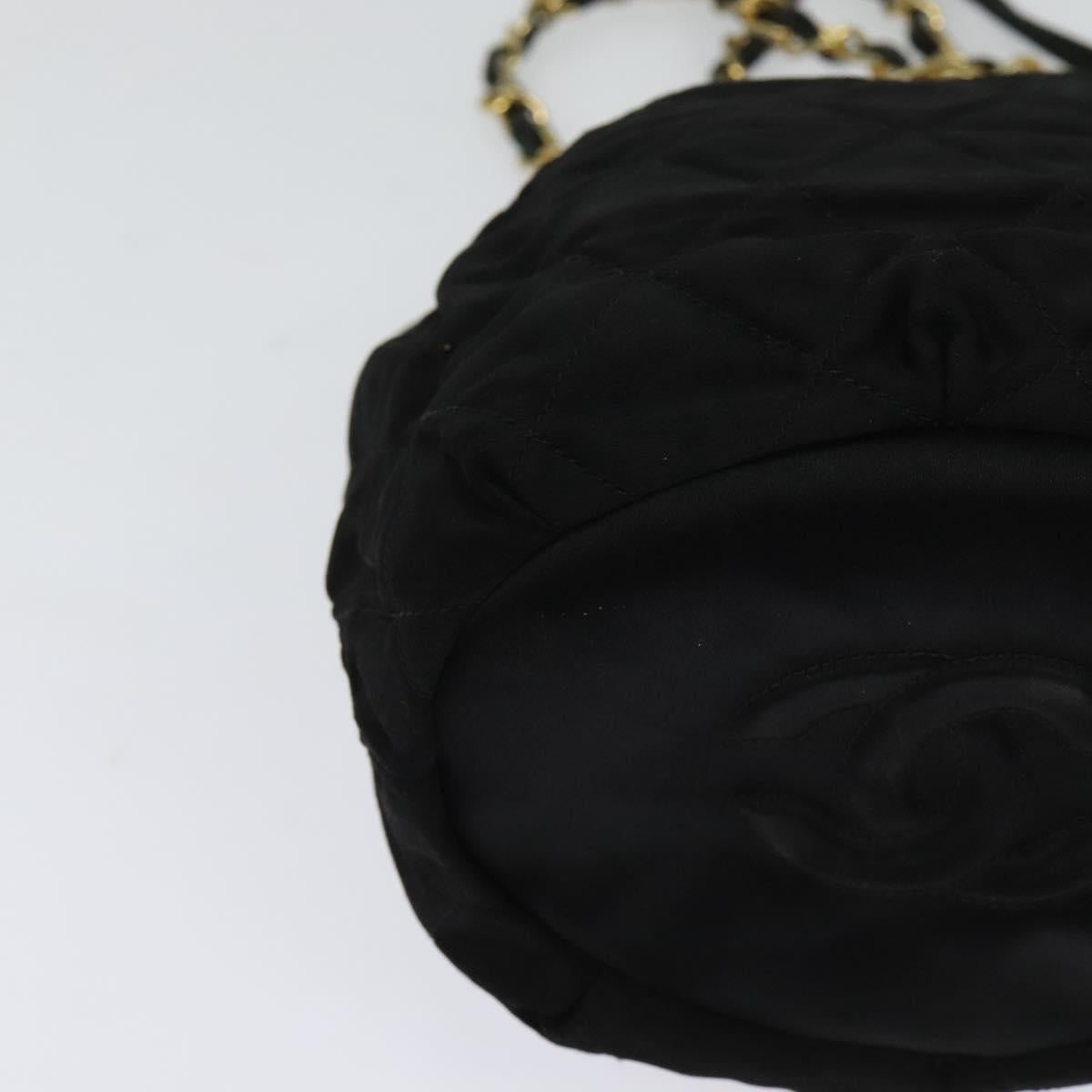 CHANEL Chain Shoulder Bag Nylon Black Gold CC Auth 125992