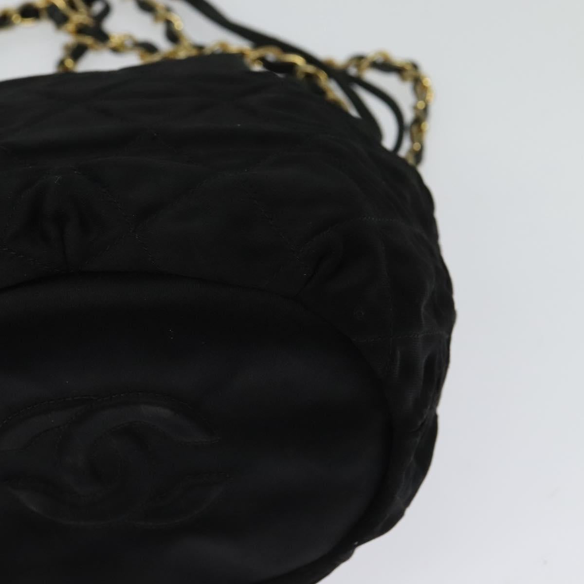 CHANEL Chain Shoulder Bag Nylon Black Gold CC Auth 125992