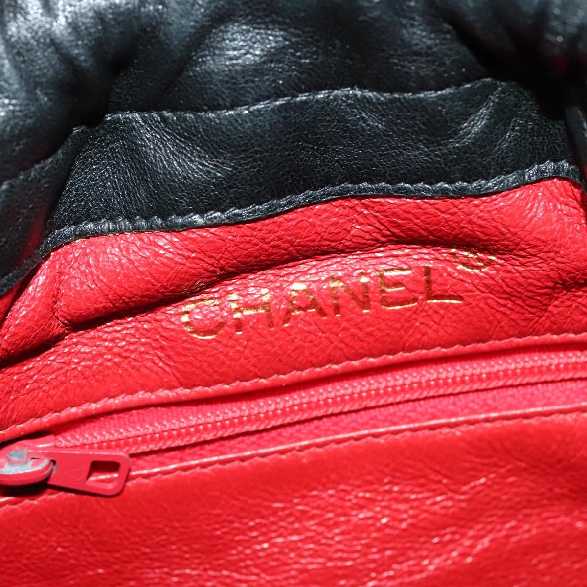 CHANEL Chain Shoulder Bag Nylon Black Gold CC Auth 125992