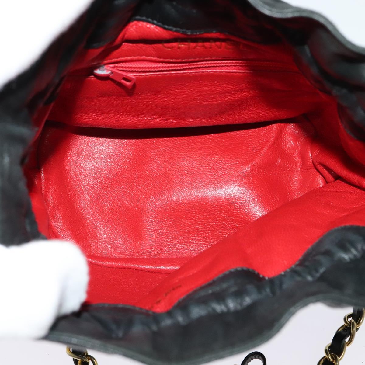 CHANEL Chain Shoulder Bag Nylon Black Gold CC Auth 125992