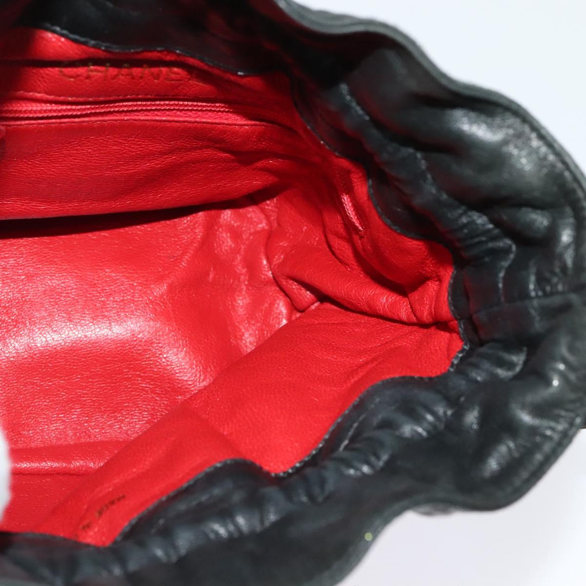 CHANEL Chain Shoulder Bag Nylon Black Gold CC Auth 125992