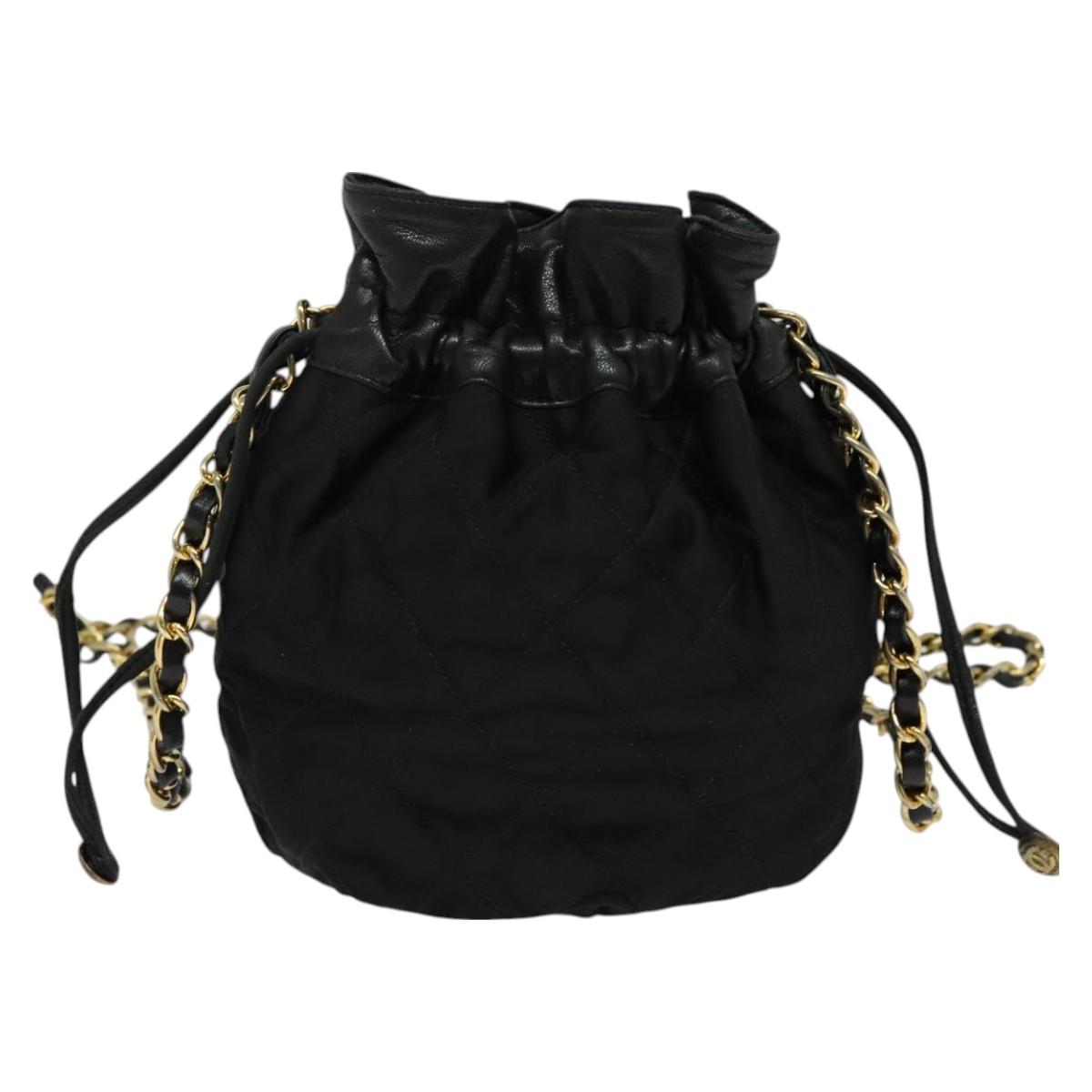 CHANEL Chain Shoulder Bag Nylon Black Gold CC Auth 125992