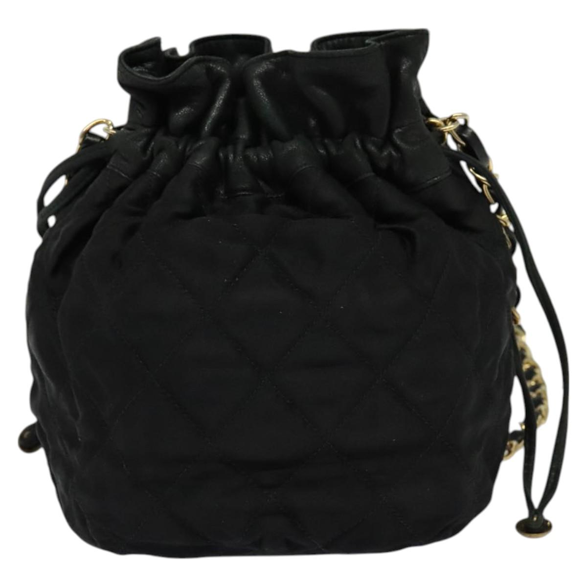 CHANEL Chain Shoulder Bag Nylon Black Gold CC Auth 125992