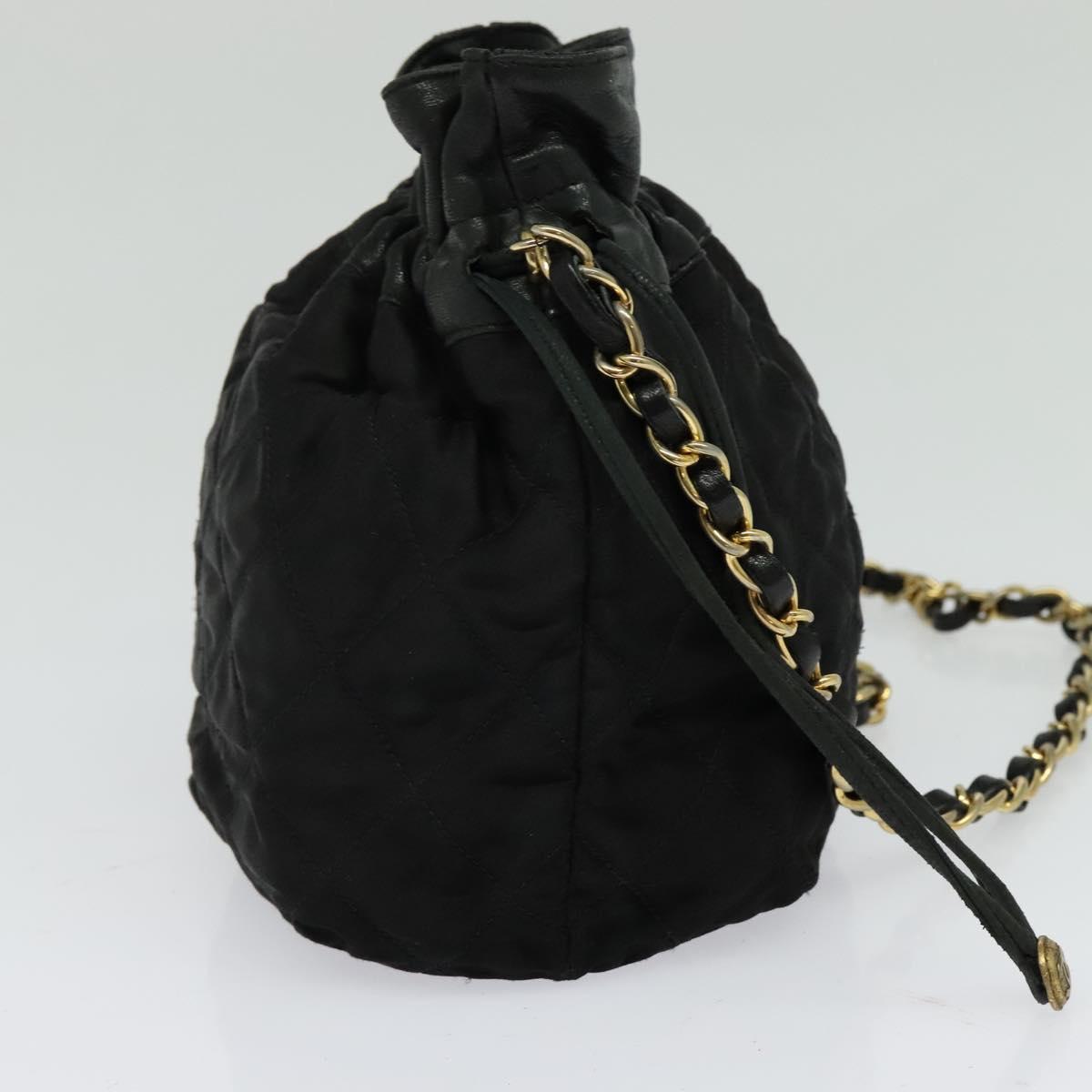 CHANEL Chain Shoulder Bag Nylon Black Gold CC Auth 125992