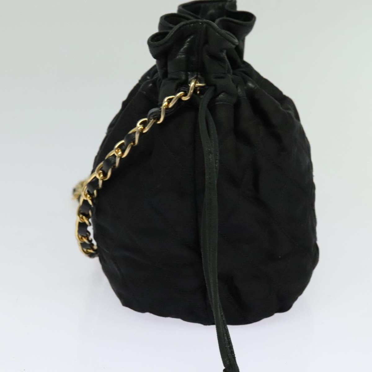CHANEL Chain Shoulder Bag Nylon Black Gold CC Auth 125992