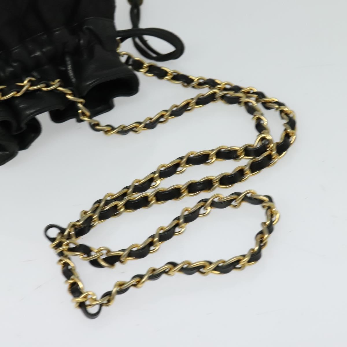 CHANEL Chain Shoulder Bag Nylon Black Gold CC Auth 125992