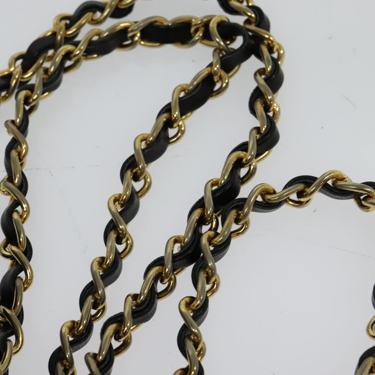 CHANEL Chain Shoulder Bag Nylon Black Gold CC Auth 125992