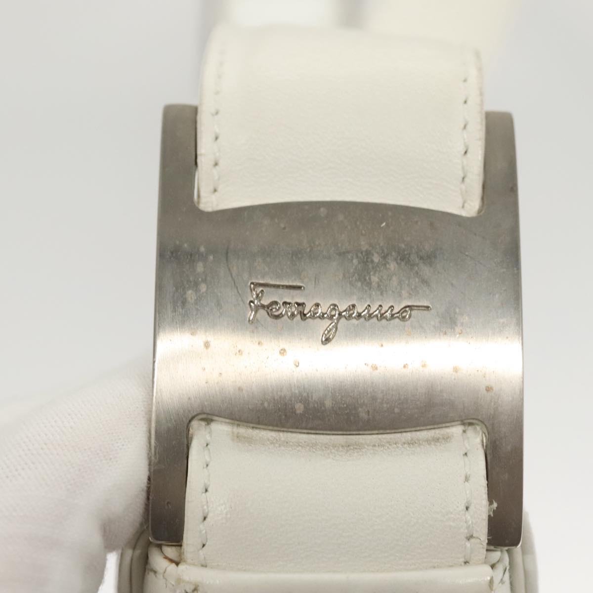 Salvatore Ferragamo Shoulder Bag Leather White Silver Auth 125994