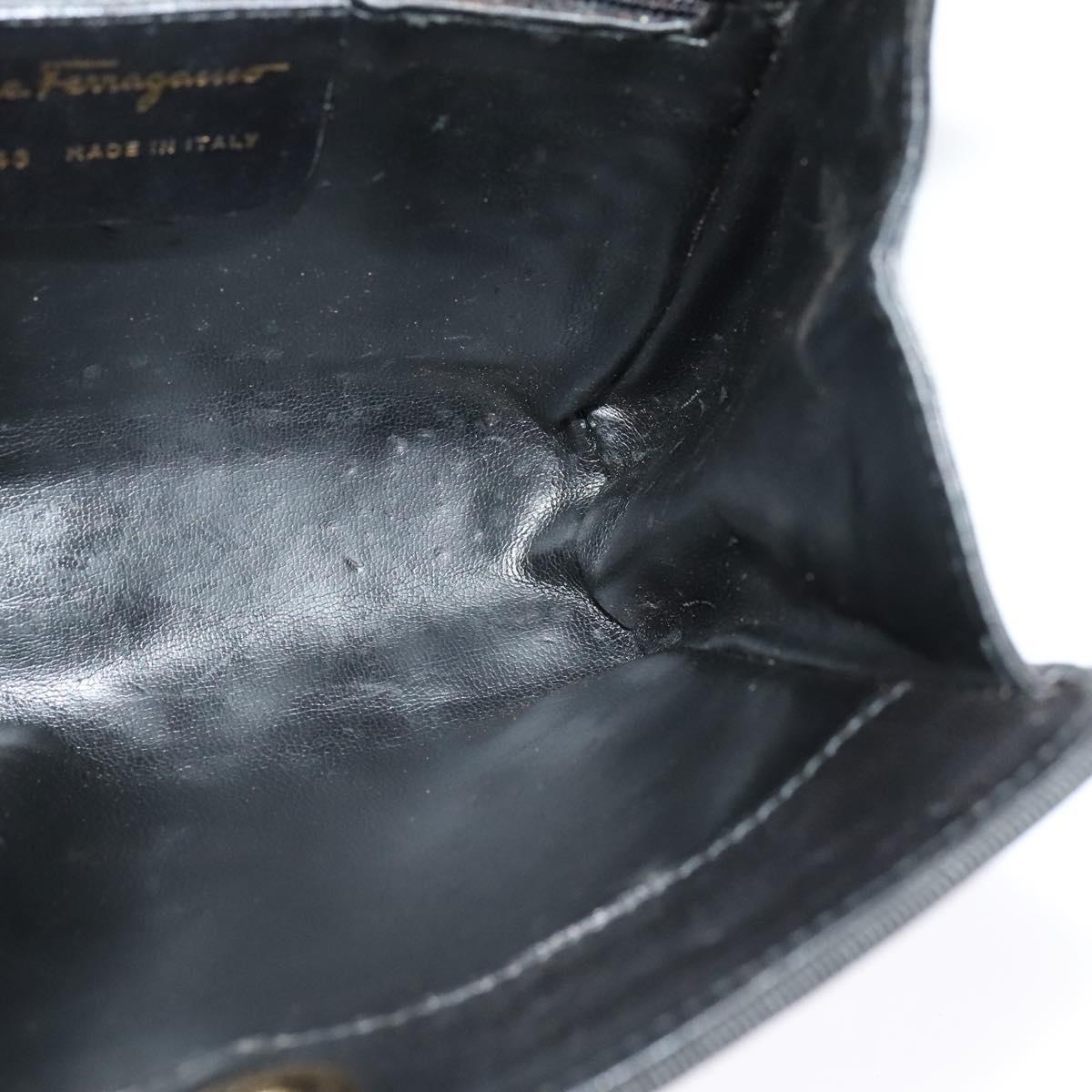 Salvatore Ferragamo Chain Shoulder Bag Leather Black Gold Auth 125995