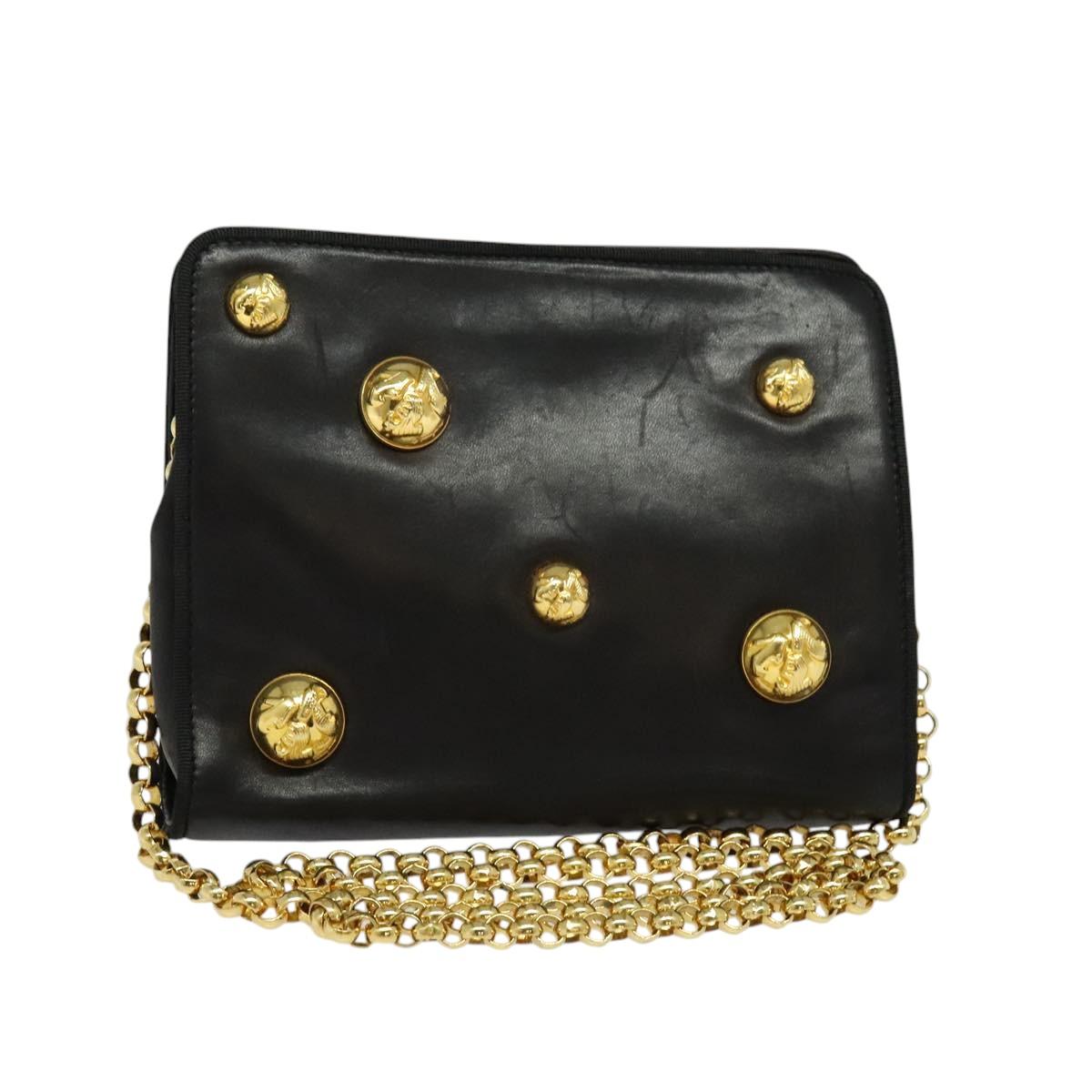 Salvatore Ferragamo Chain Shoulder Bag Leather Black Gold Auth 125995