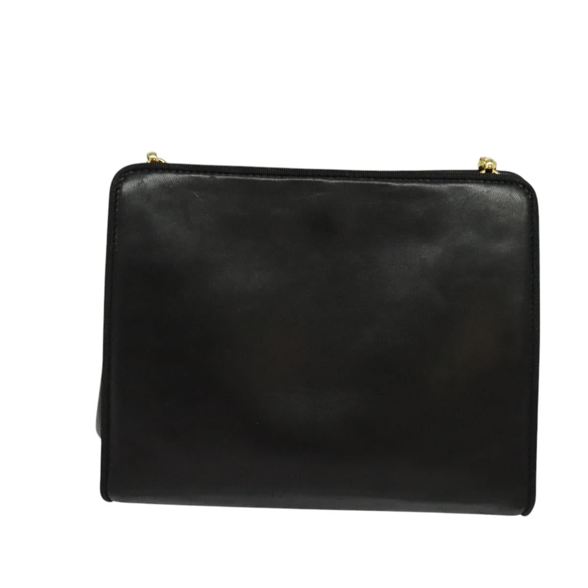 Salvatore Ferragamo Chain Shoulder Bag Leather Black Gold Auth 125995