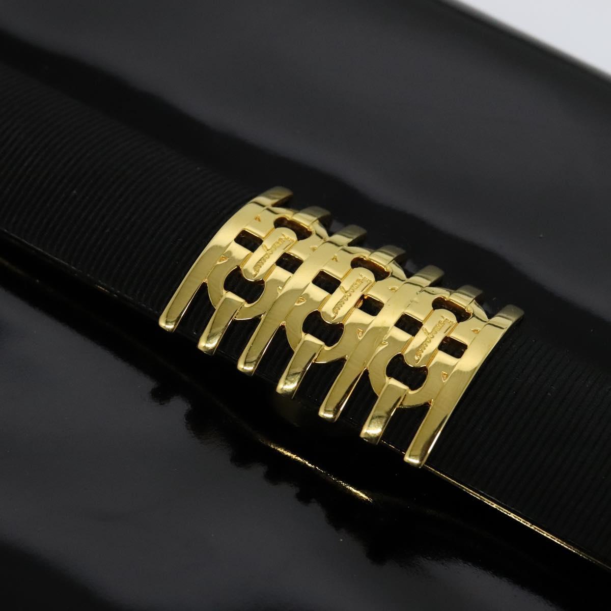 Salvatore Ferragamo Shoulder Bag Enamel Black Gold Auth 125997