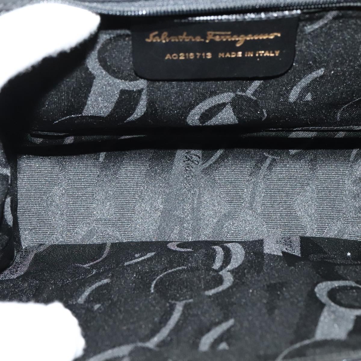 Salvatore Ferragamo Shoulder Bag Enamel Black Gold Auth 125997