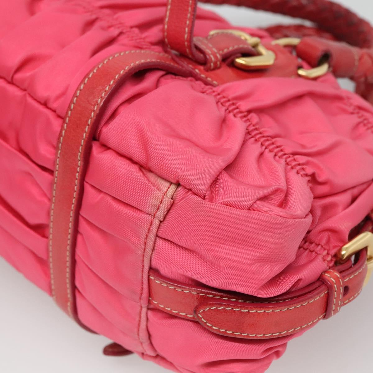 PRADA Hand Bag Nylon 2way Pink Gold Auth 125998
