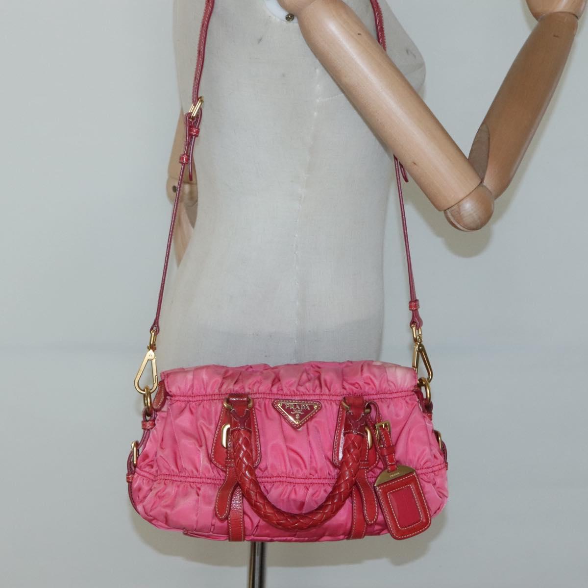 PRADA Hand Bag Nylon 2way Pink Gold Auth 125998
